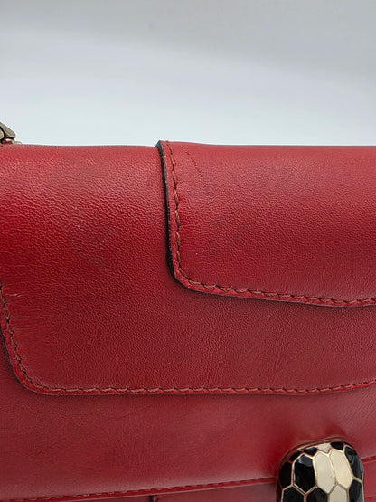 Bvlgari Serpenti Forever Medium Square Shoulder Bag Calf Leather in Coral