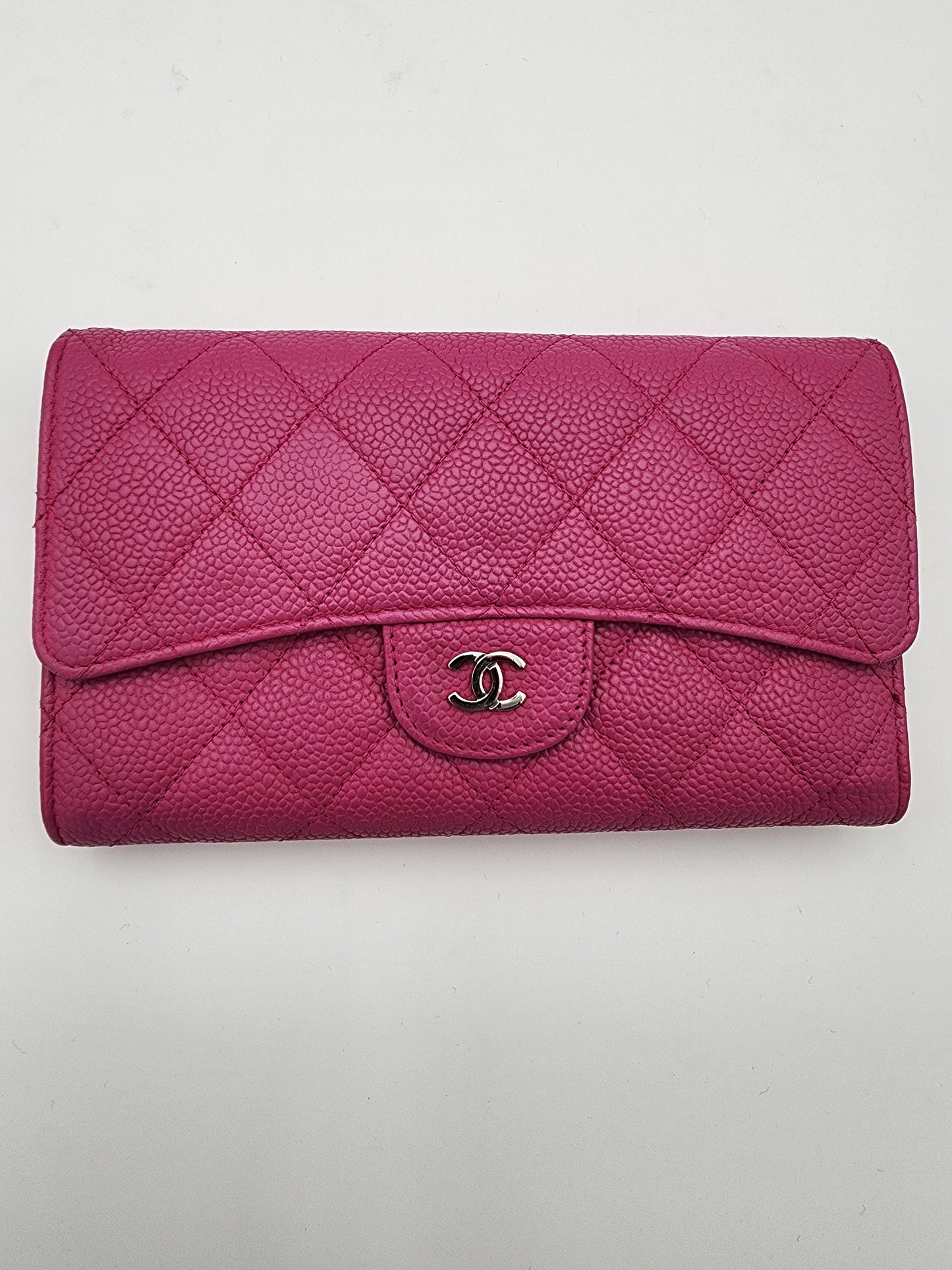 Chanel Classic Long Flap Wallet Caviar Leather in Hot Pink