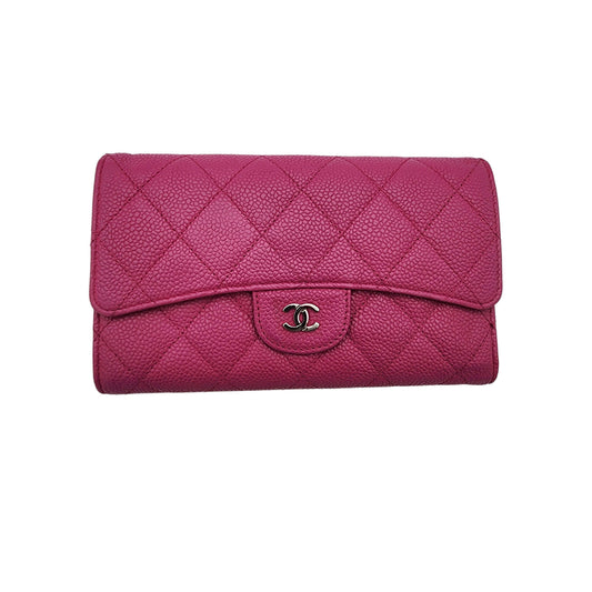 Chanel Classic Long Flap Wallet Caviar Leather in Hot Pink
