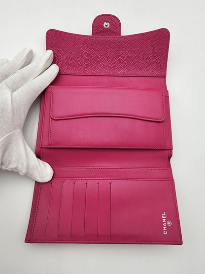 Chanel Classic Long Flap Wallet Caviar Leather in Hot Pink