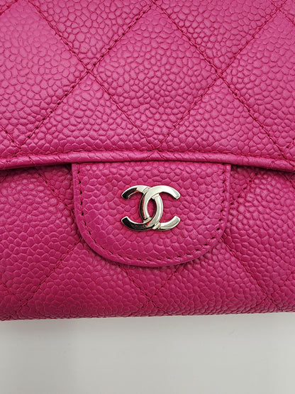 Chanel Classic Long Flap Wallet Caviar Leather in Hot Pink