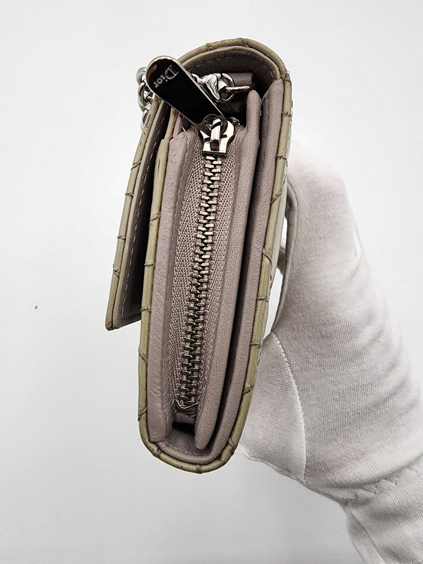 Christian Dior Lady Dior Rendez-Vous Short Chain Wallet Cannage Patent Leather