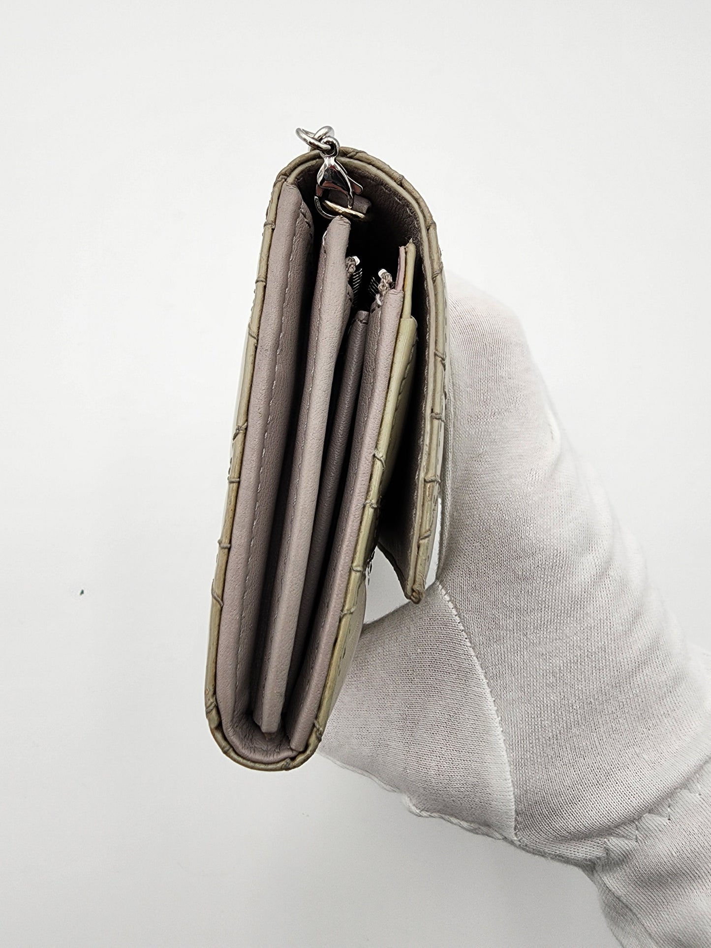 Christian Dior Lady Dior Rendez-Vous Short Chain Wallet Cannage Patent Leather