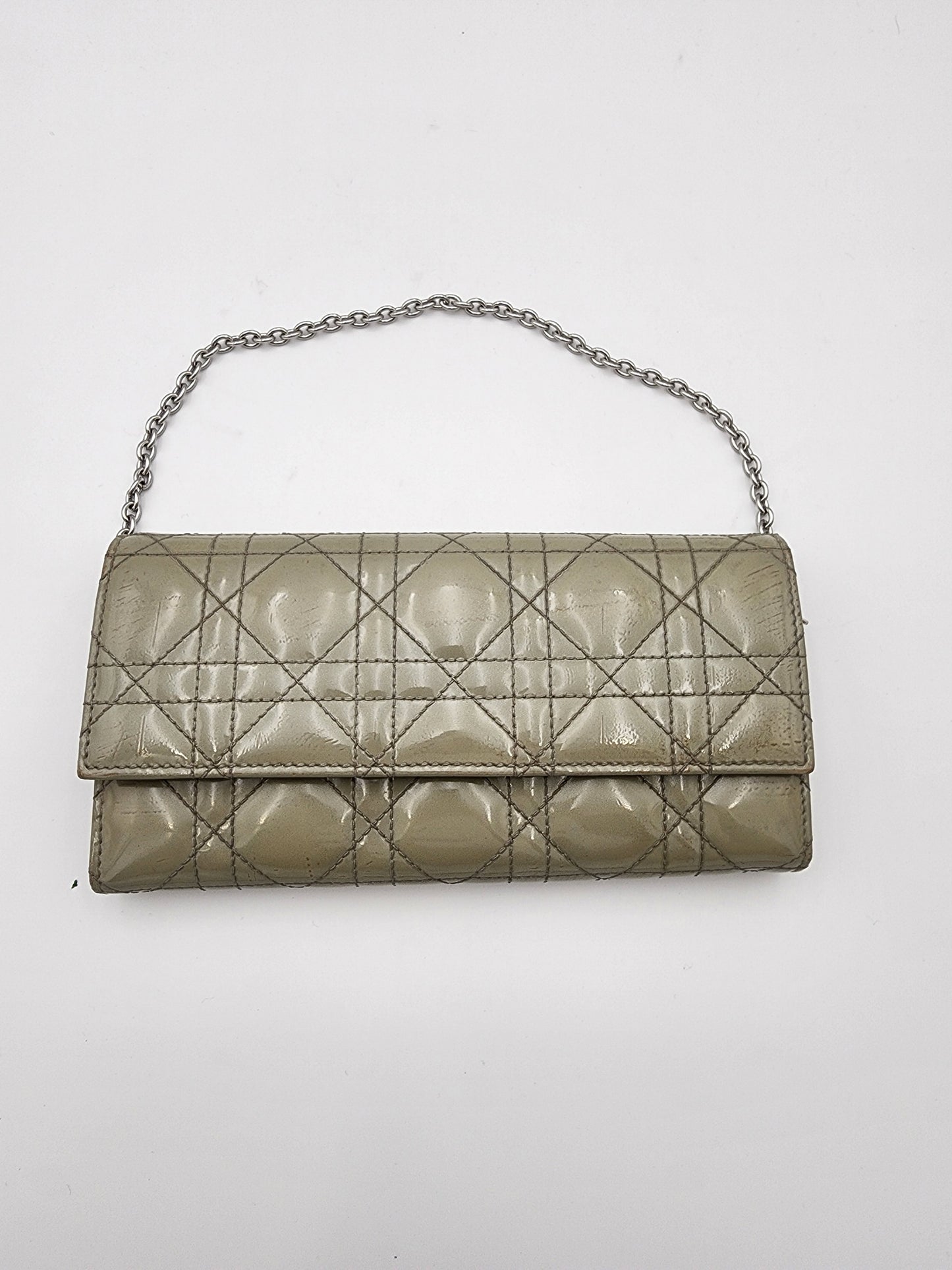 Christian Dior Lady Dior Rendez-Vous Short Chain Wallet Cannage Patent Leather