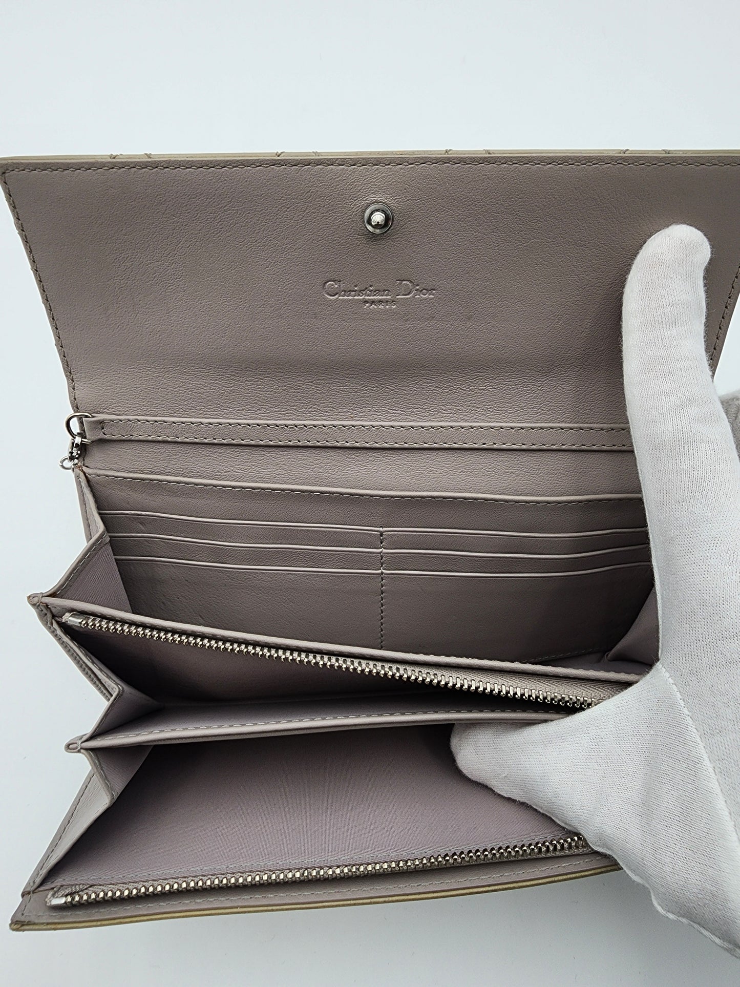 Christian Dior Lady Dior Rendez-Vous Short Chain Wallet Cannage Patent Leather