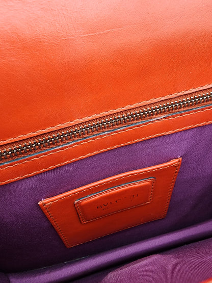 Bvlgari Serpenti Forever Medium Square Shoulder Bag Calf Leather in Coral