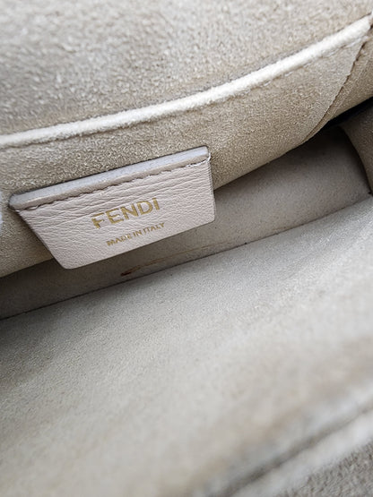 Fendi Scalloped Leather Mini Kan I Floral Studded Chain Shoulder Bag Beige