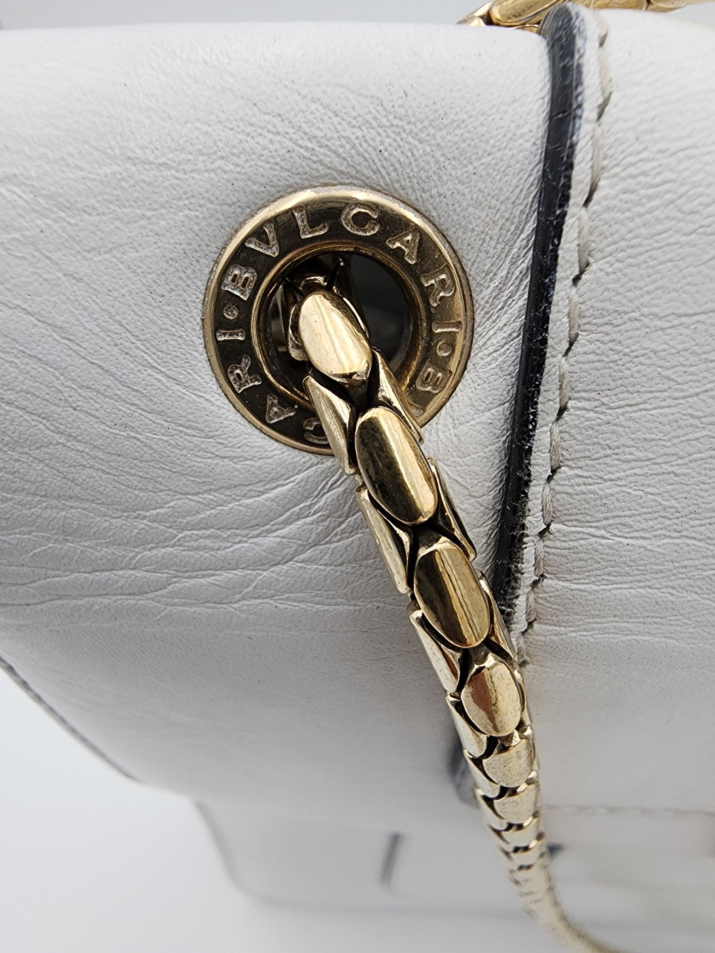 Bvlgari Serpenti Forever Large Square Shoulder Bag Leather in White Agate