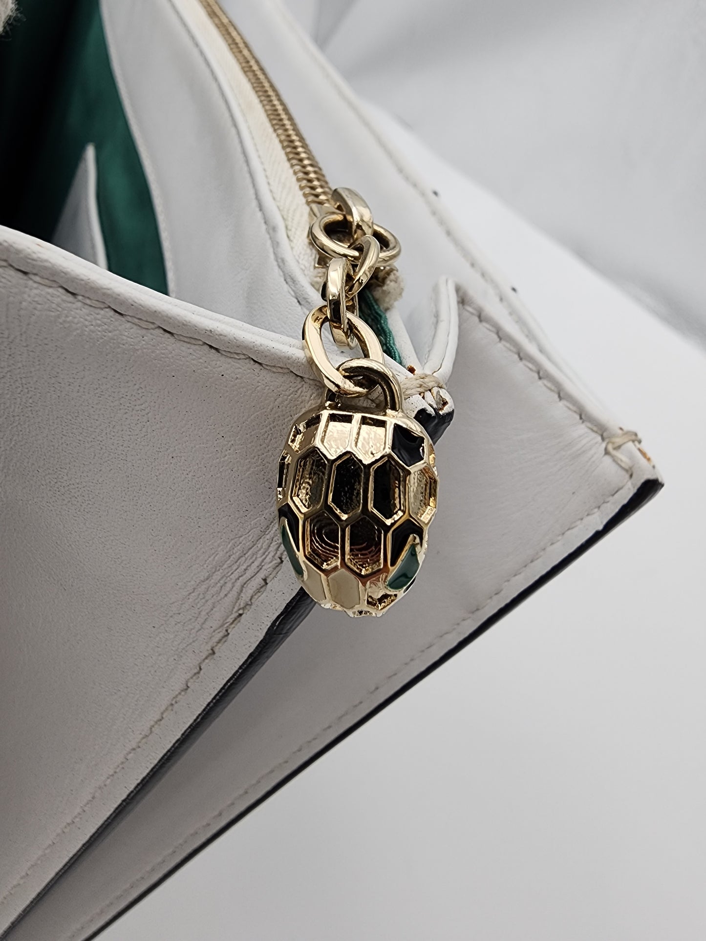 Bvlgari Serpenti Forever Large Square Shoulder Bag Leather in White Agate