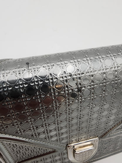 Christian Dior Metallic Micro-Cannage Diorama Wallet on Chain Silver