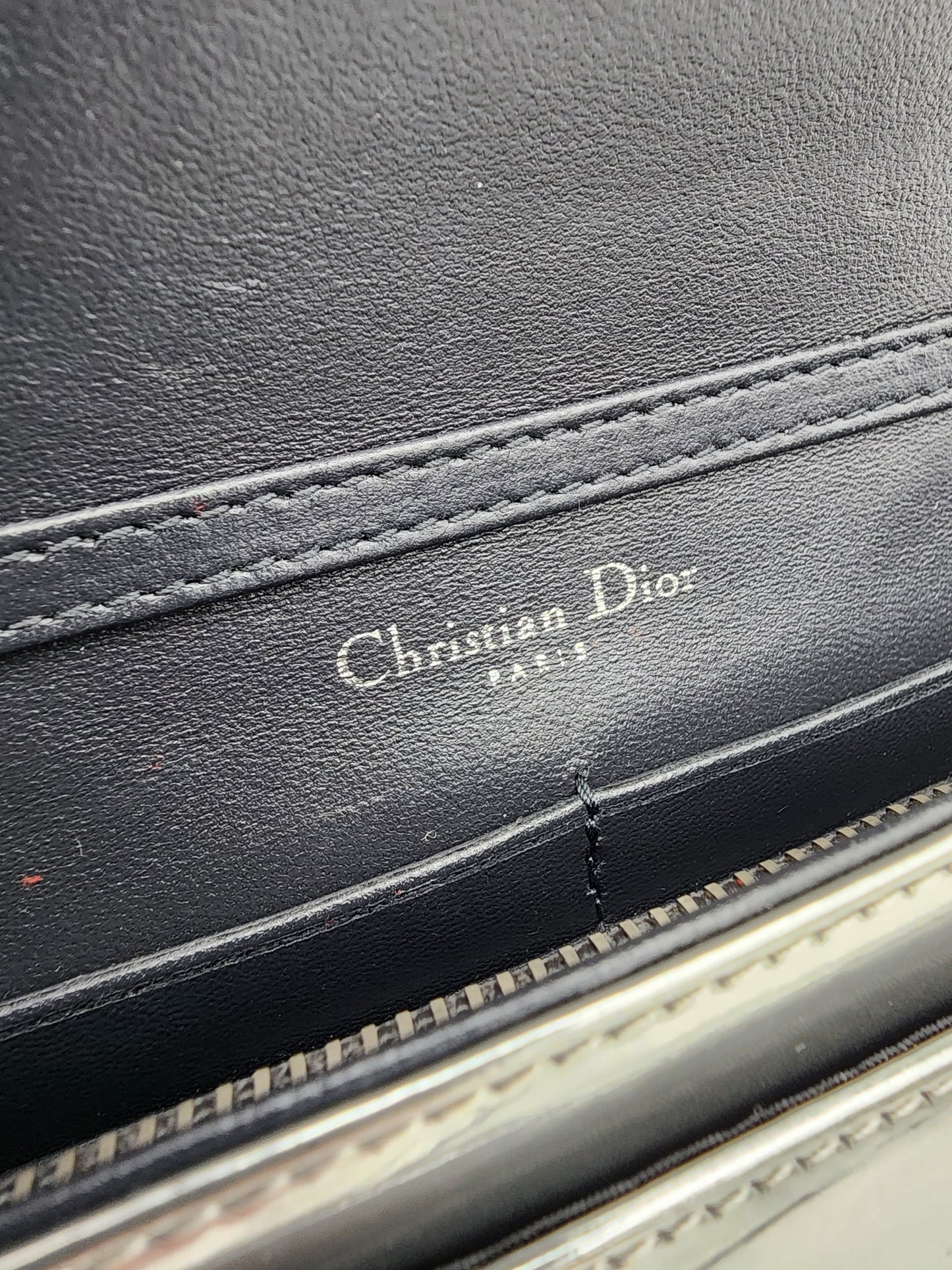 Christian Dior Metallic Micro-Cannage Diorama Wallet on Chain Silver