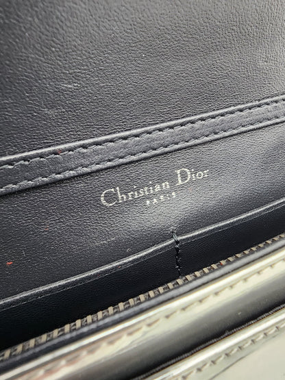 Christian Dior Metallic Micro-Cannage Diorama Wallet on Chain Silver