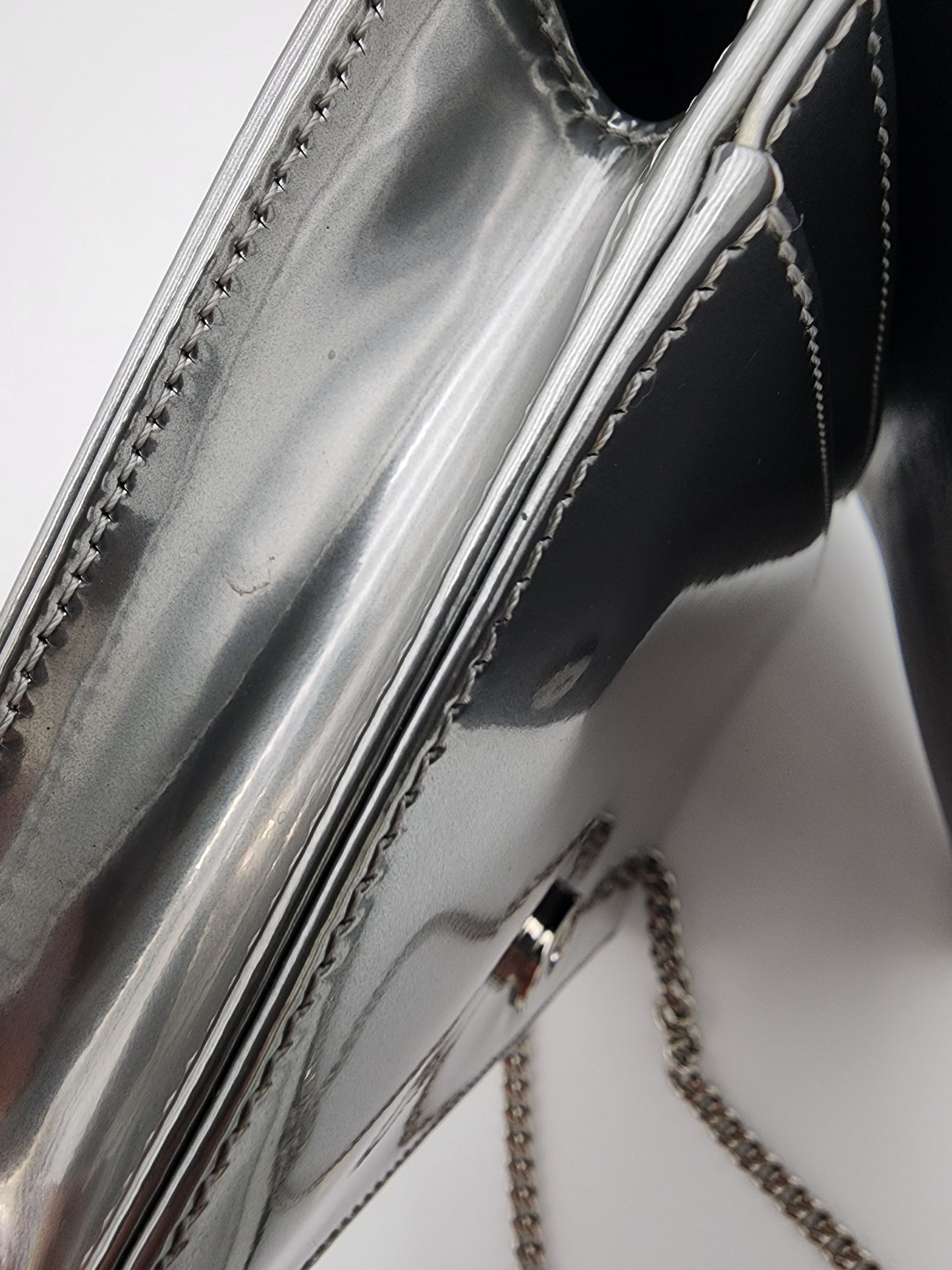Christian Dior Metallic Micro-Cannage Diorama Wallet on Chain Silver