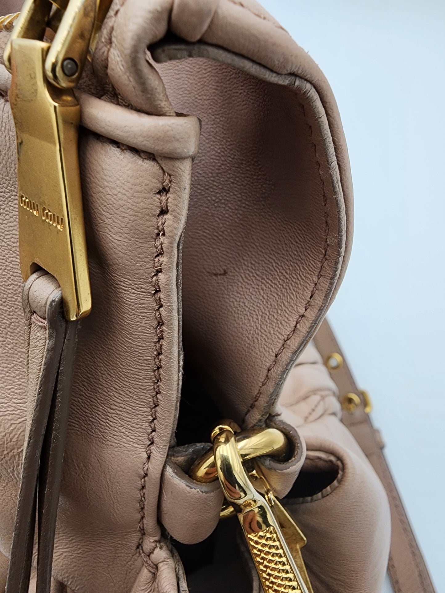 Miu Miu Nappa Matelassé Top Handle Bag Cammeo