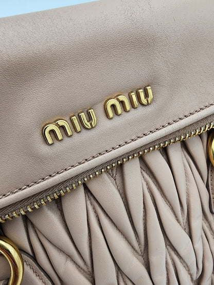 Miu Miu Nappa Matelassé Top Handle Bag Cammeo