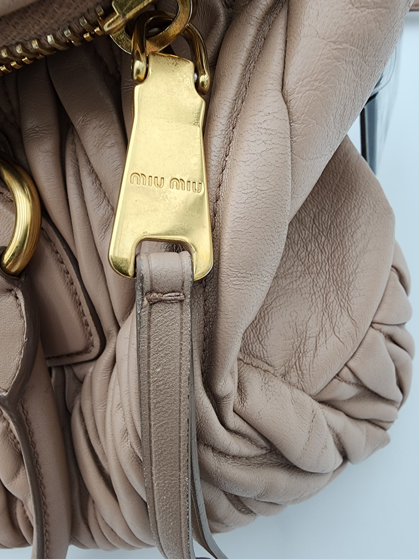 Miu Miu Nappa Matelassé Top Handle Bag Cammeo
