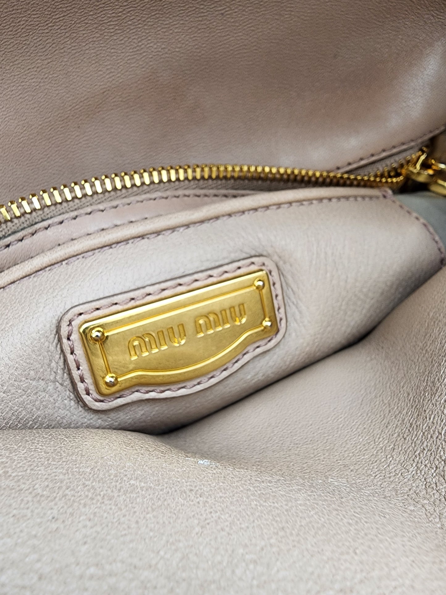 Miu Miu Nappa Matelassé Top Handle Bag Cammeo