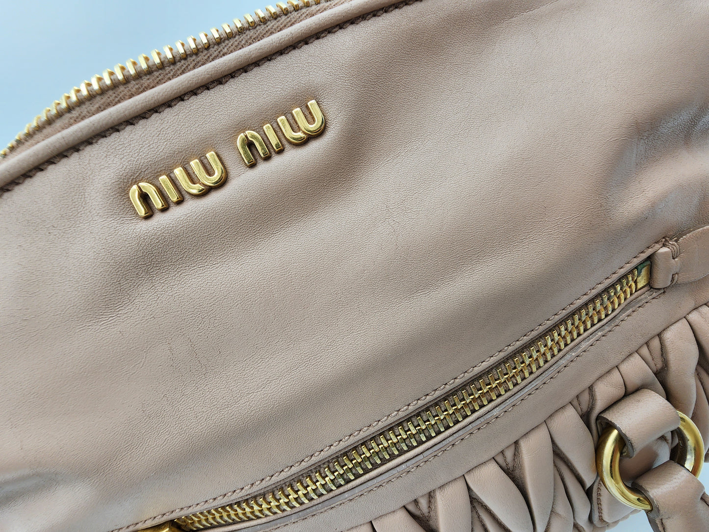 Miu Miu Nappa Matelassé Top Handle Bag Cammeo