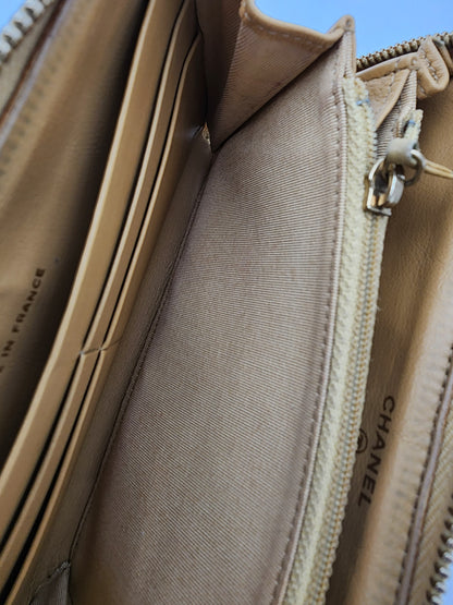 Chanel Matelassé Gold Patent Leather Zip-Around Wallet