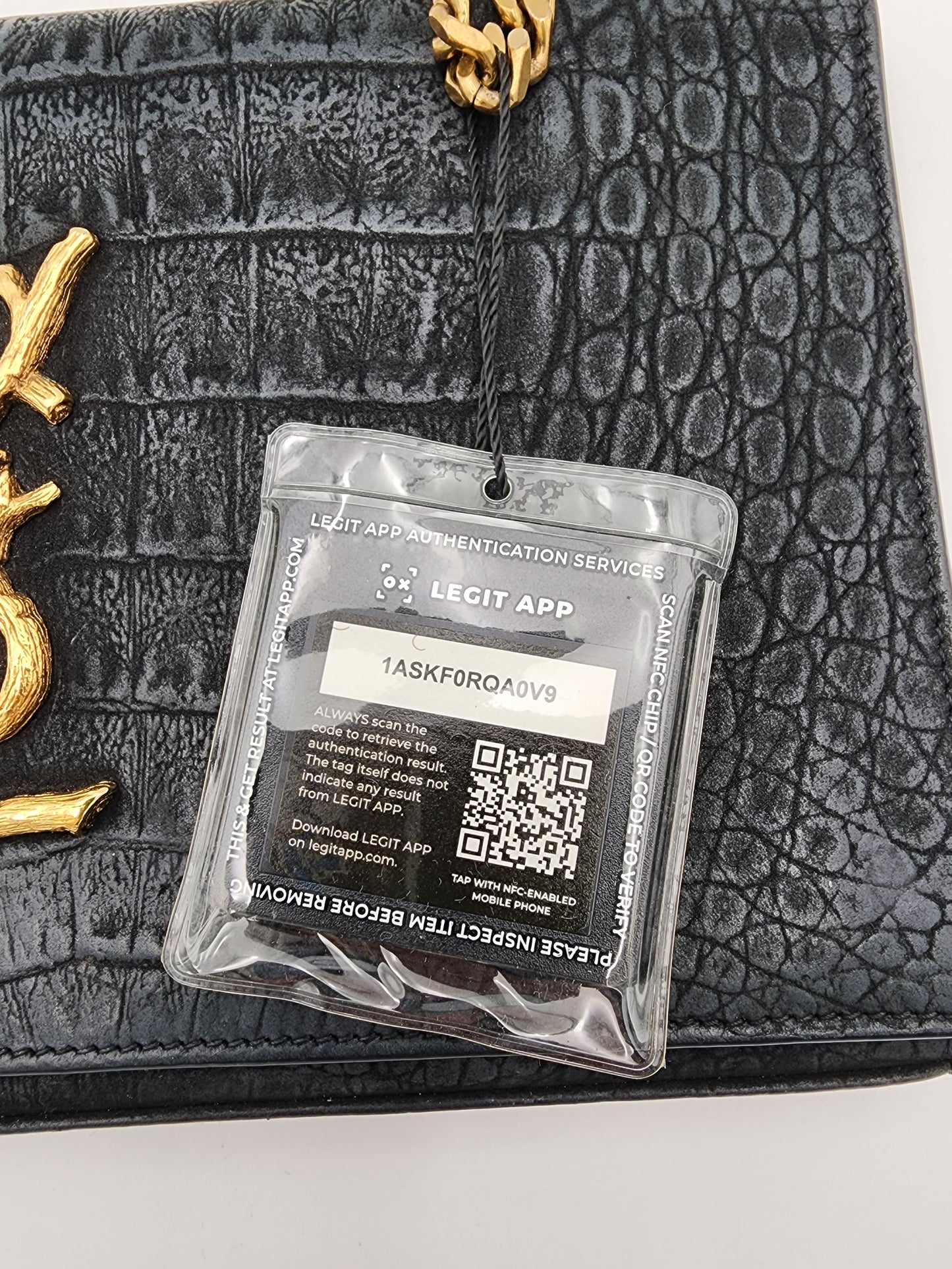 Saint Laurent Kate Medium Croc-Embossed Calfskin Black