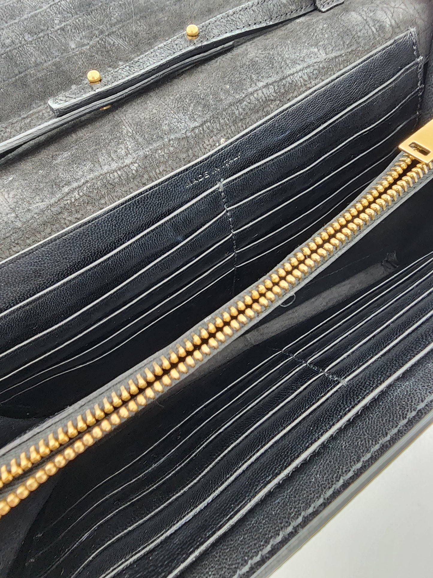 Saint Laurent Kate Medium Croc-Embossed Calfskin Black