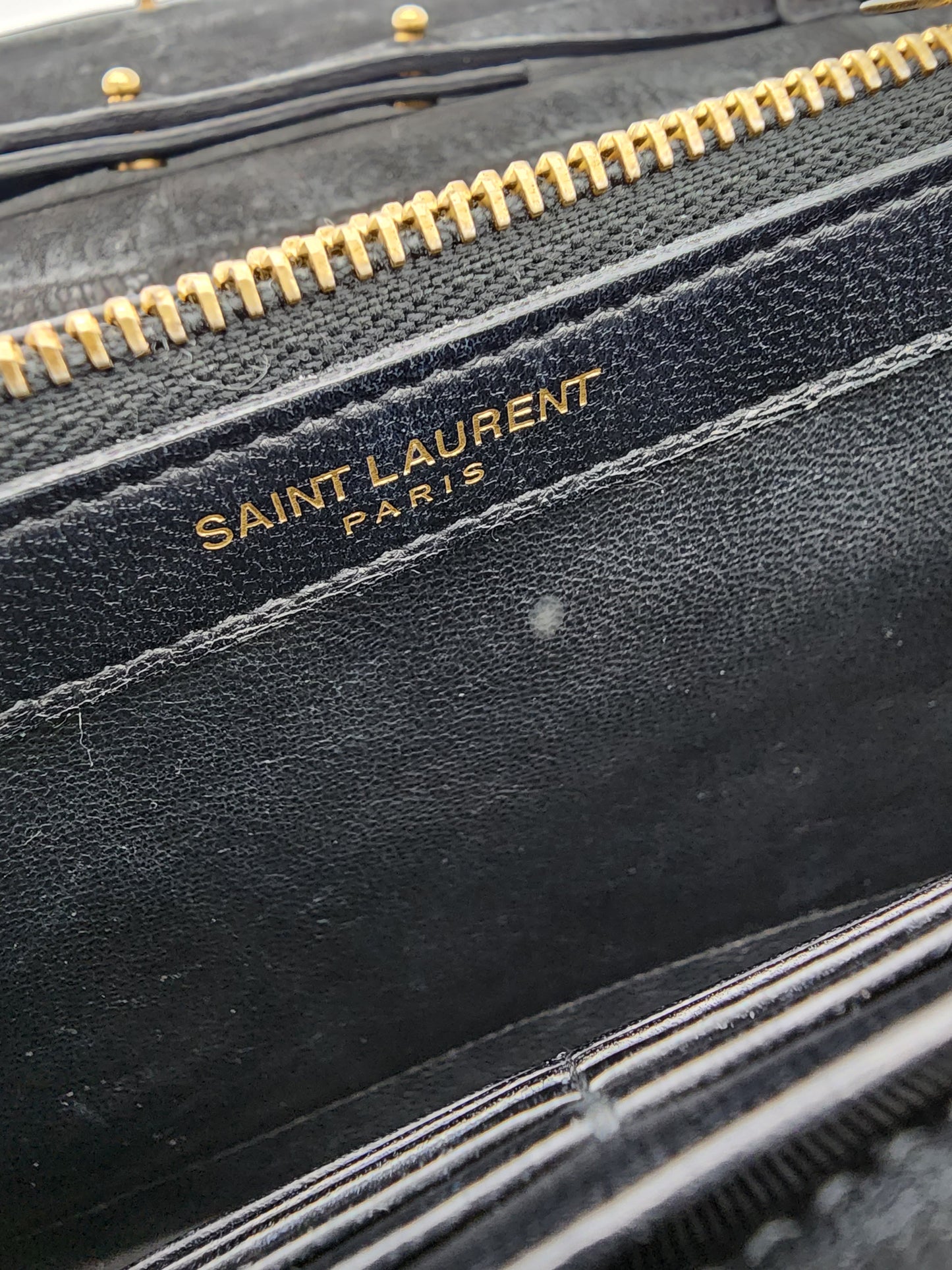 Saint Laurent Kate Medium Croc-Embossed Calfskin Black