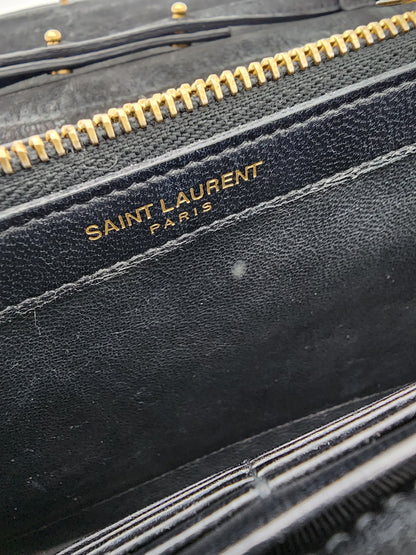 Saint Laurent Kate Medium Croc-Embossed Calfskin Black