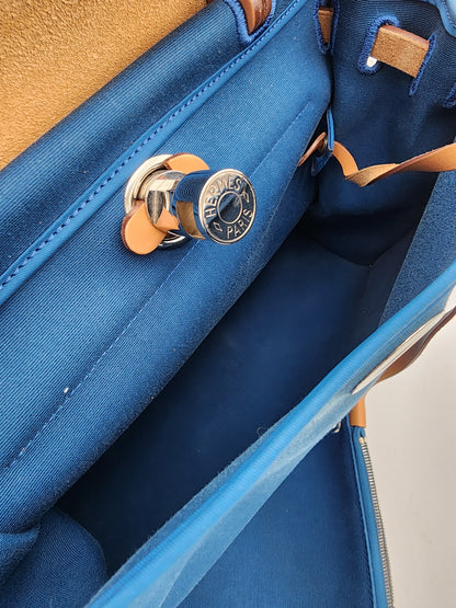 Hermès Herbag Zip 31 Bleu France Toile Militaire & Vache Hunter Leather