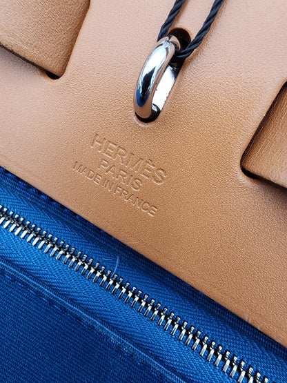 Hermès Herbag Zip 31 Bleu France Toile Militaire & Vache Hunter Leather