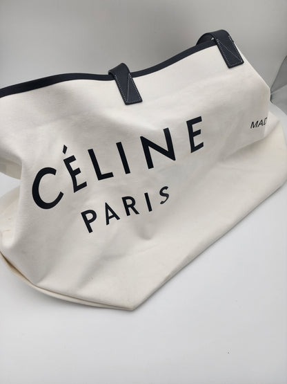 Celine Textile Medium Made In Tote White Black