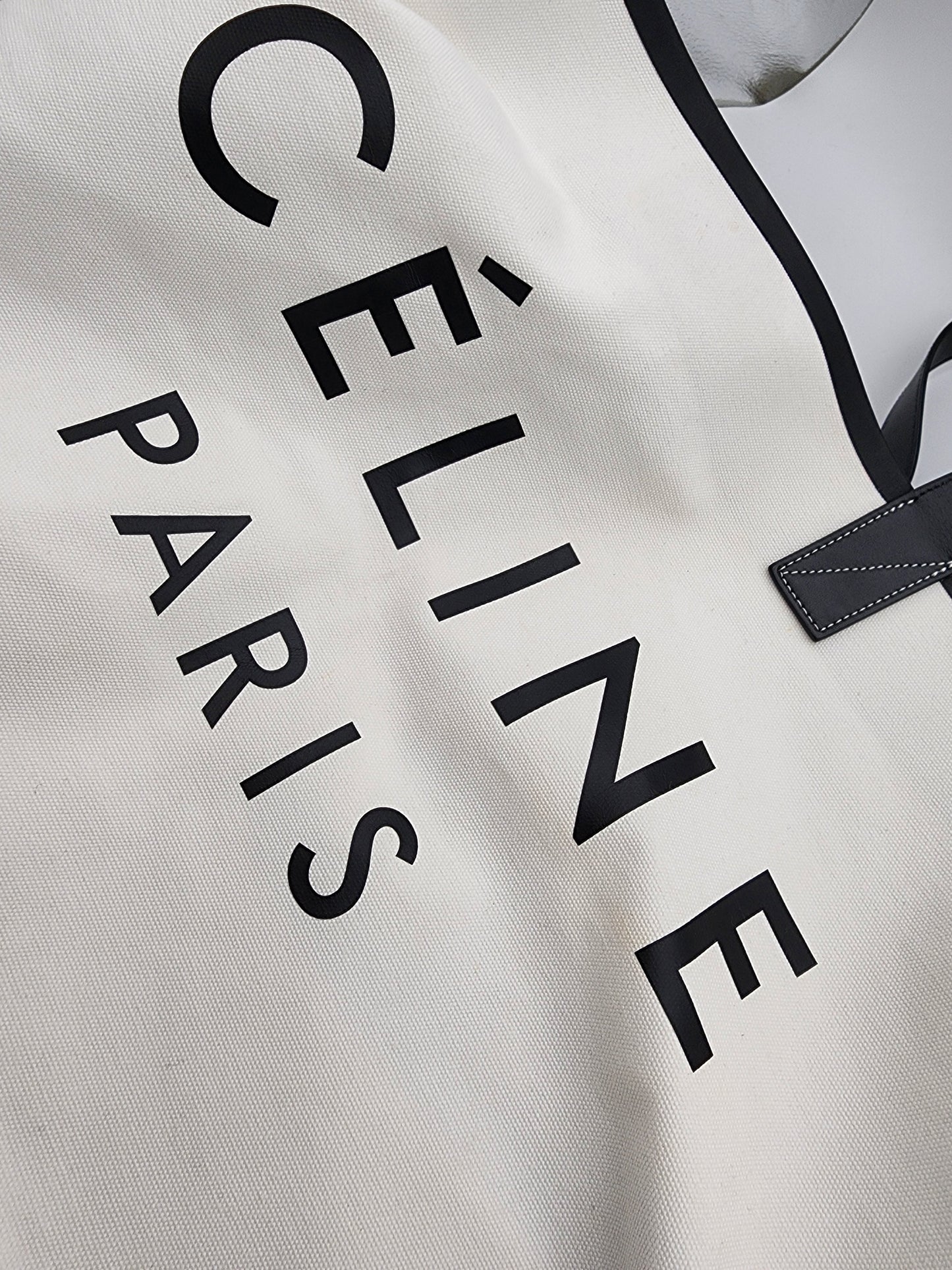 Celine Textile Medium Made In Tote White Black