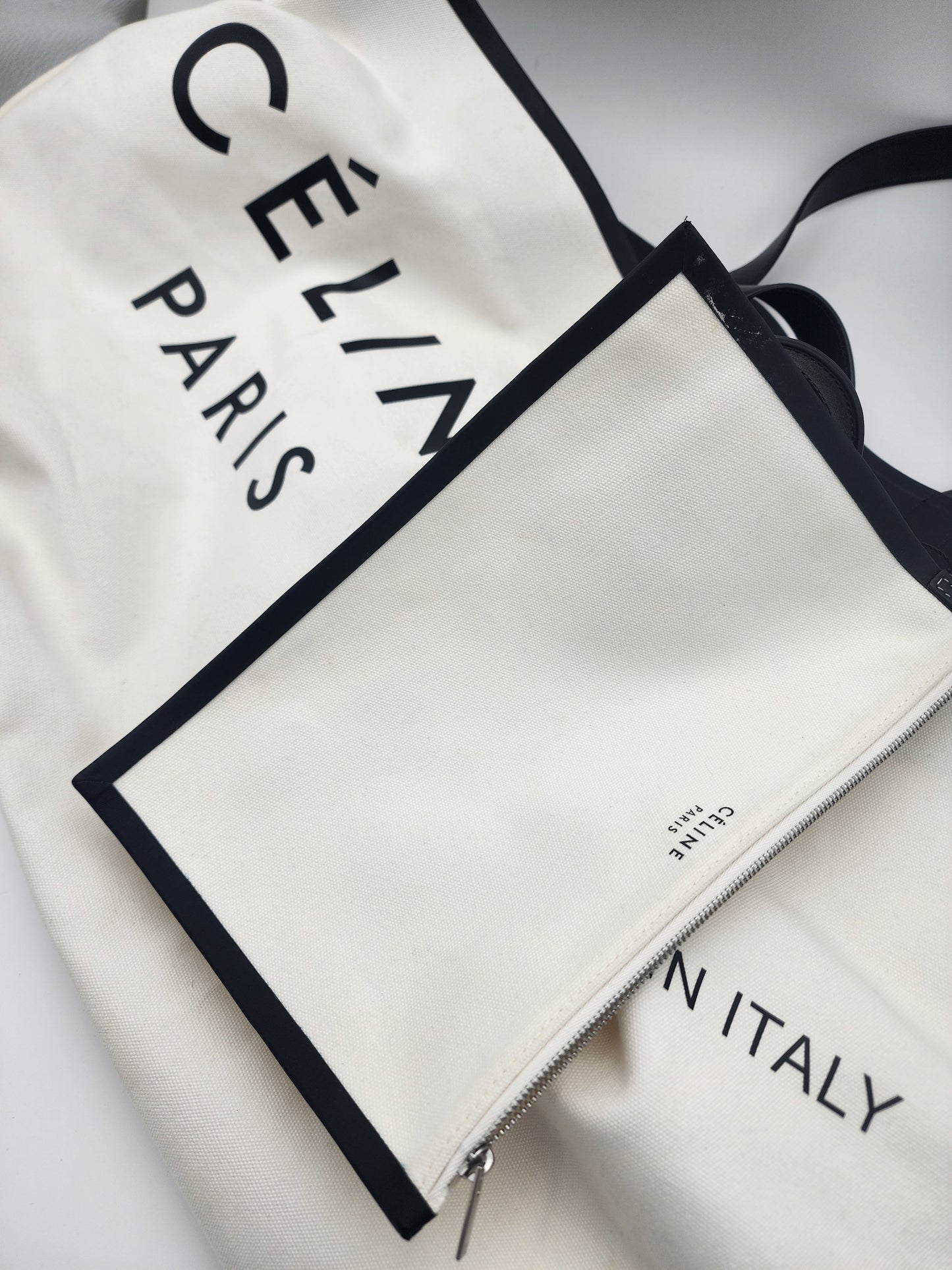 Celine Textile Medium Made In Tote White Black