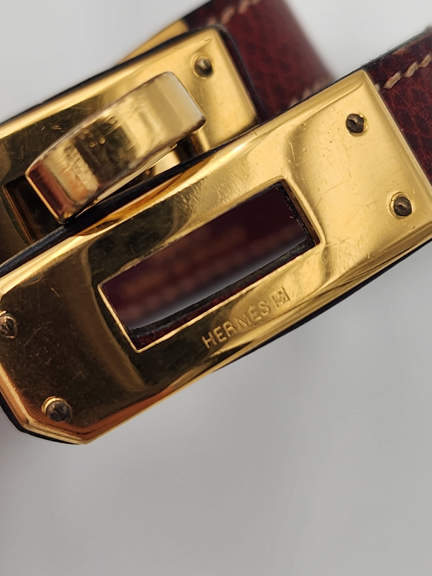 Hermès Kelly Double Tour Bracelet Maroon Epsom Calfskin GHW