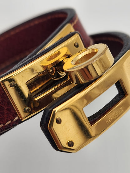 Hermès Kelly Double Tour Bracelet Maroon Epsom Calfskin GHW