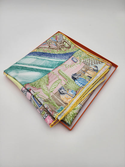 Hermès City of Light Scarf 90 Jaune / Céladon / Rose