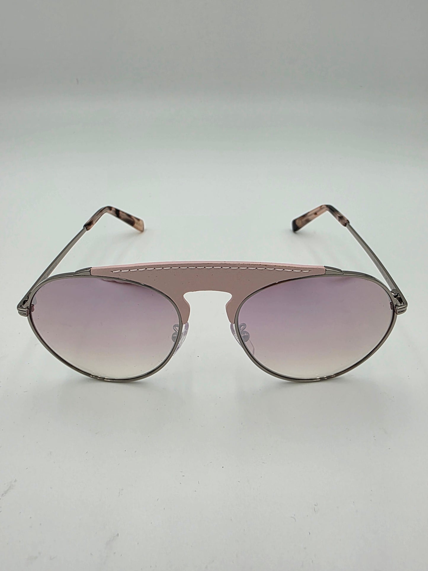 Loewe LW40005U Leather-Trimmed Pilot Sunglasses in Shiny Light Ruthenium and Pink