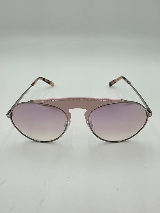 Loewe LW40005U Leather-Trimmed Pilot Sunglasses in Shiny Light Ruthenium and Pink