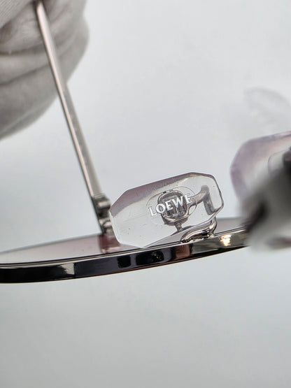 Loewe LW40005U Leather-Trimmed Pilot Sunglasses in Shiny Light Ruthenium and Pink