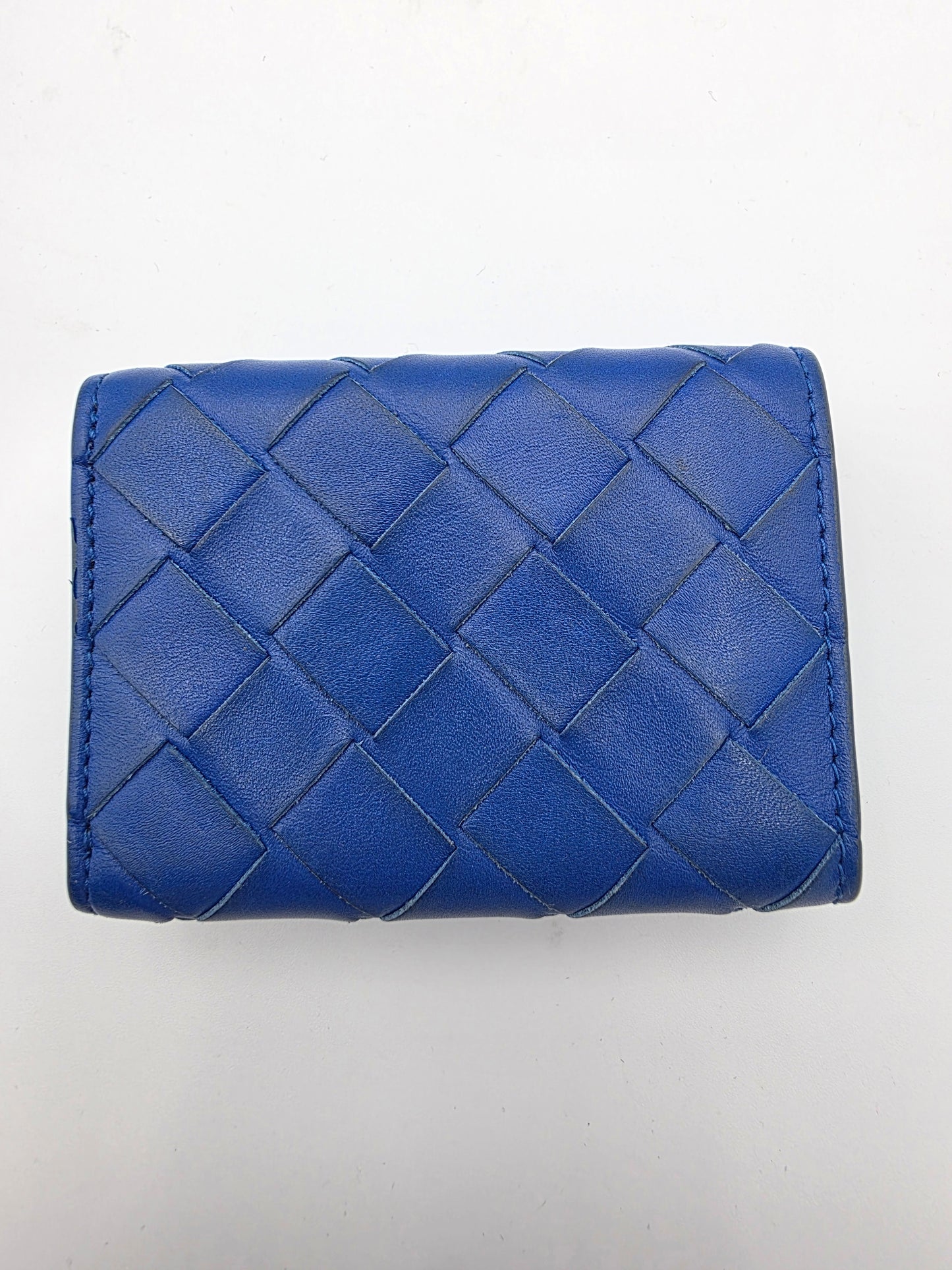 Bottega Veneta Intrecciato Leather Tri-Fold Compact Wallet in Blue