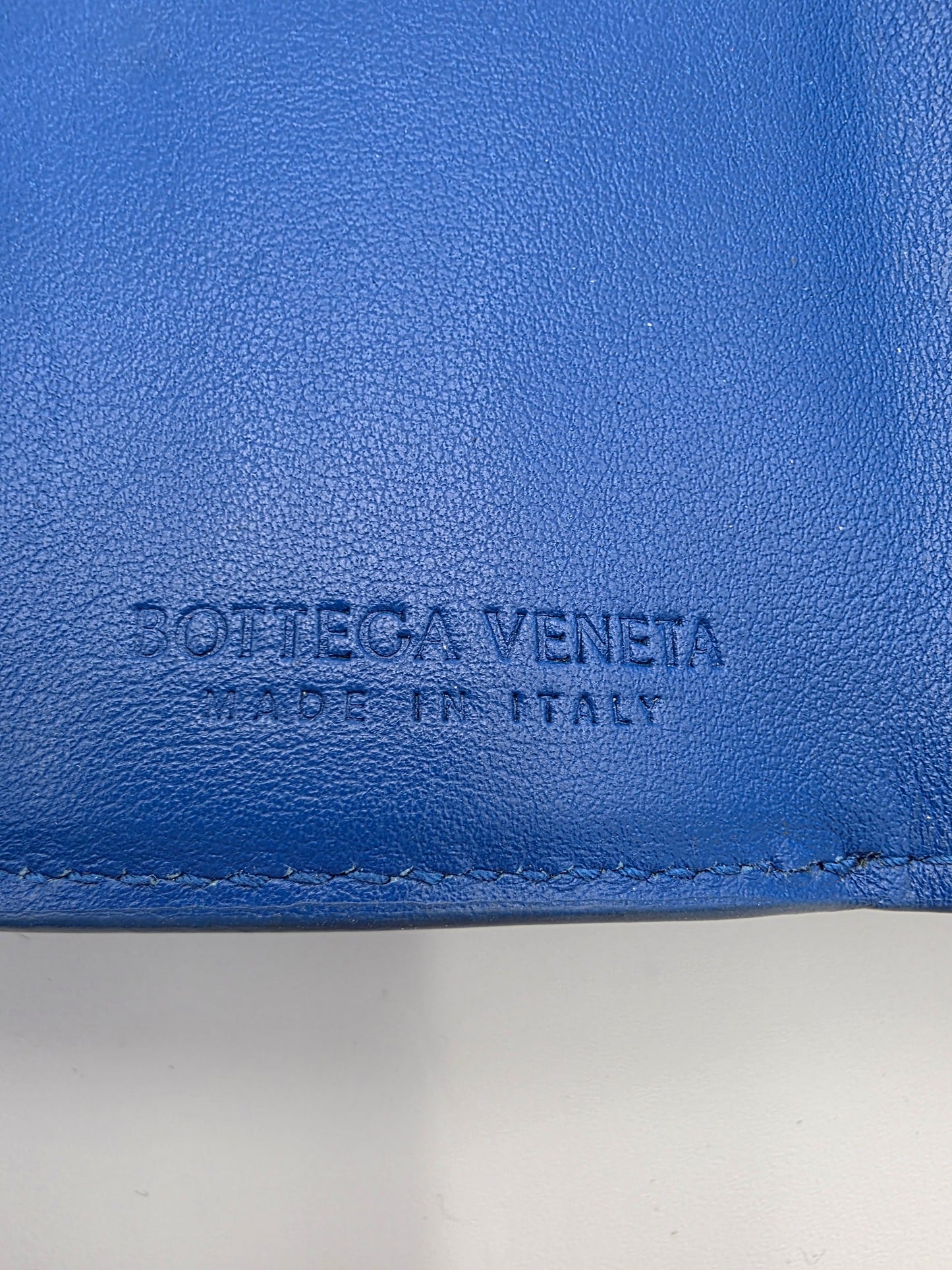 Bottega Veneta Intrecciato Leather Tri-Fold Compact Wallet in Blue