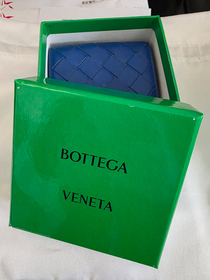 Bottega Veneta Intrecciato Leather Tri-Fold Compact Wallet in Blue
