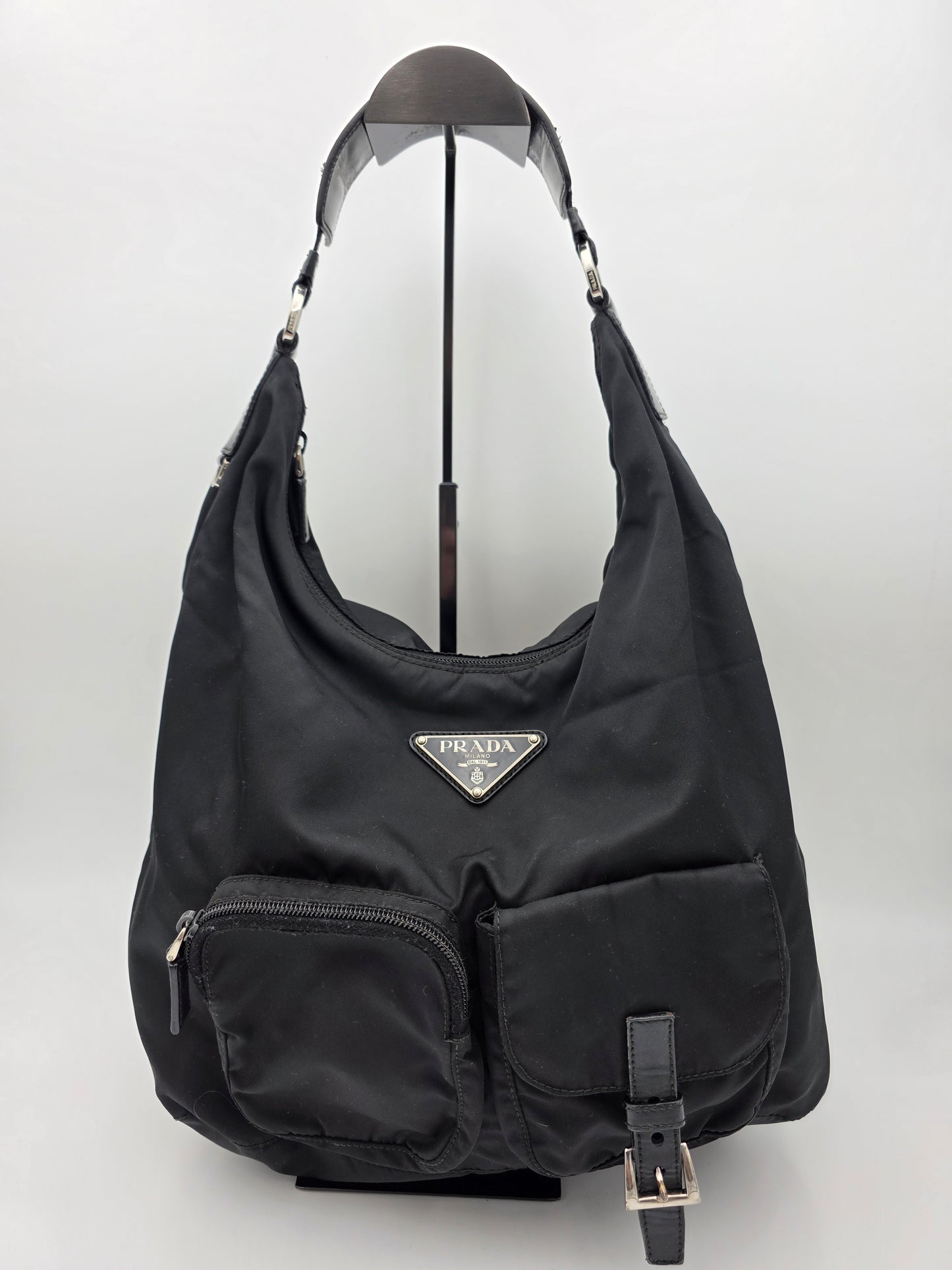 Prada Triangle Logo Tessuto Nylon One-Shoulder Bag in Black