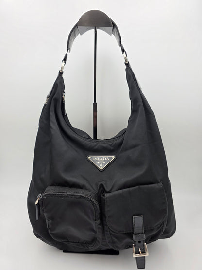 Prada Triangle Logo Tessuto Nylon One-Shoulder Bag in Black