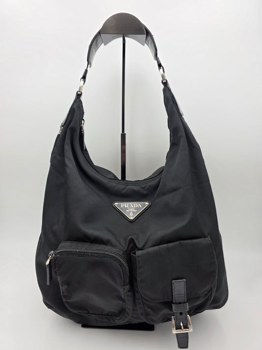 Prada Triangle Logo Tessuto Nylon One-Shoulder Bag in Black
