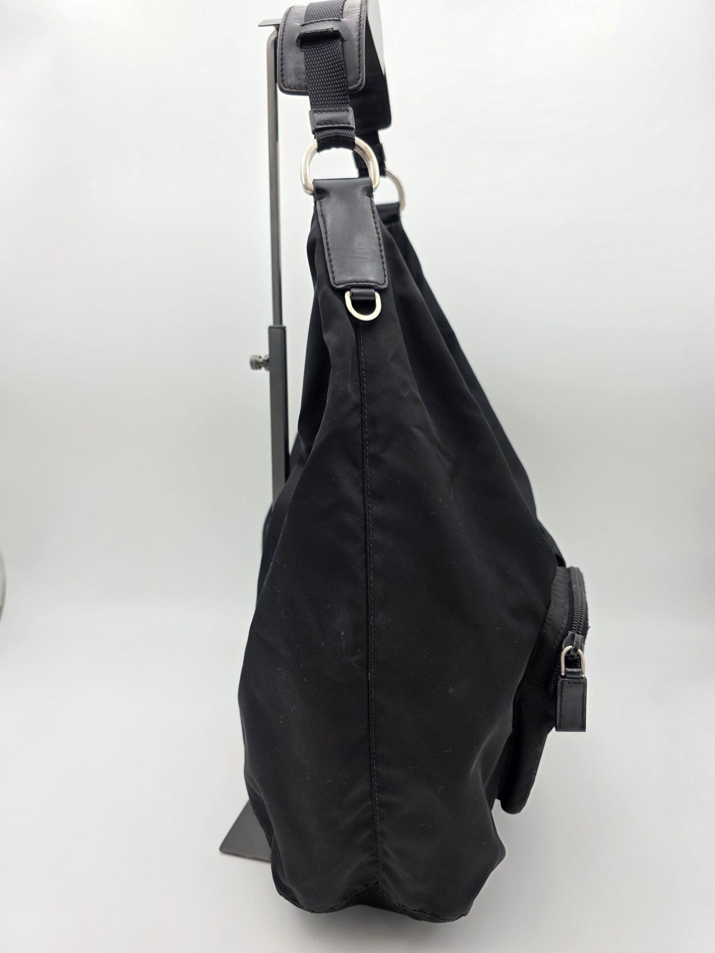 Prada Triangle Logo Tessuto Nylon One-Shoulder Bag in Black