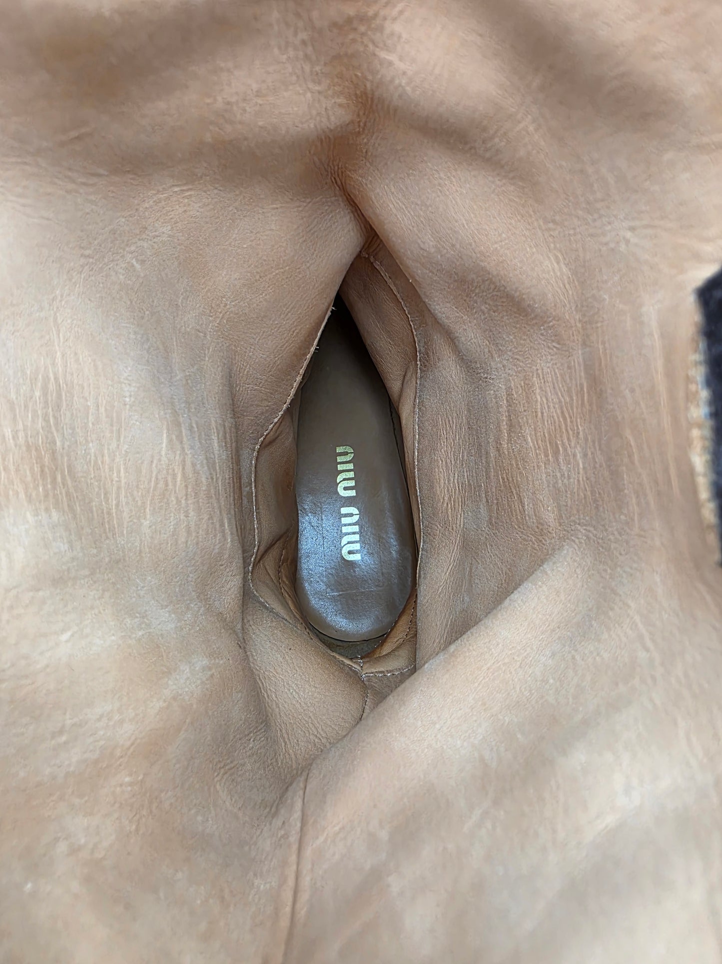 Miu Miu Suede Mid-Calf Moto Boots in Dark Brown