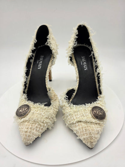Balmain Julie Tweed D'Orsay Pumps in White