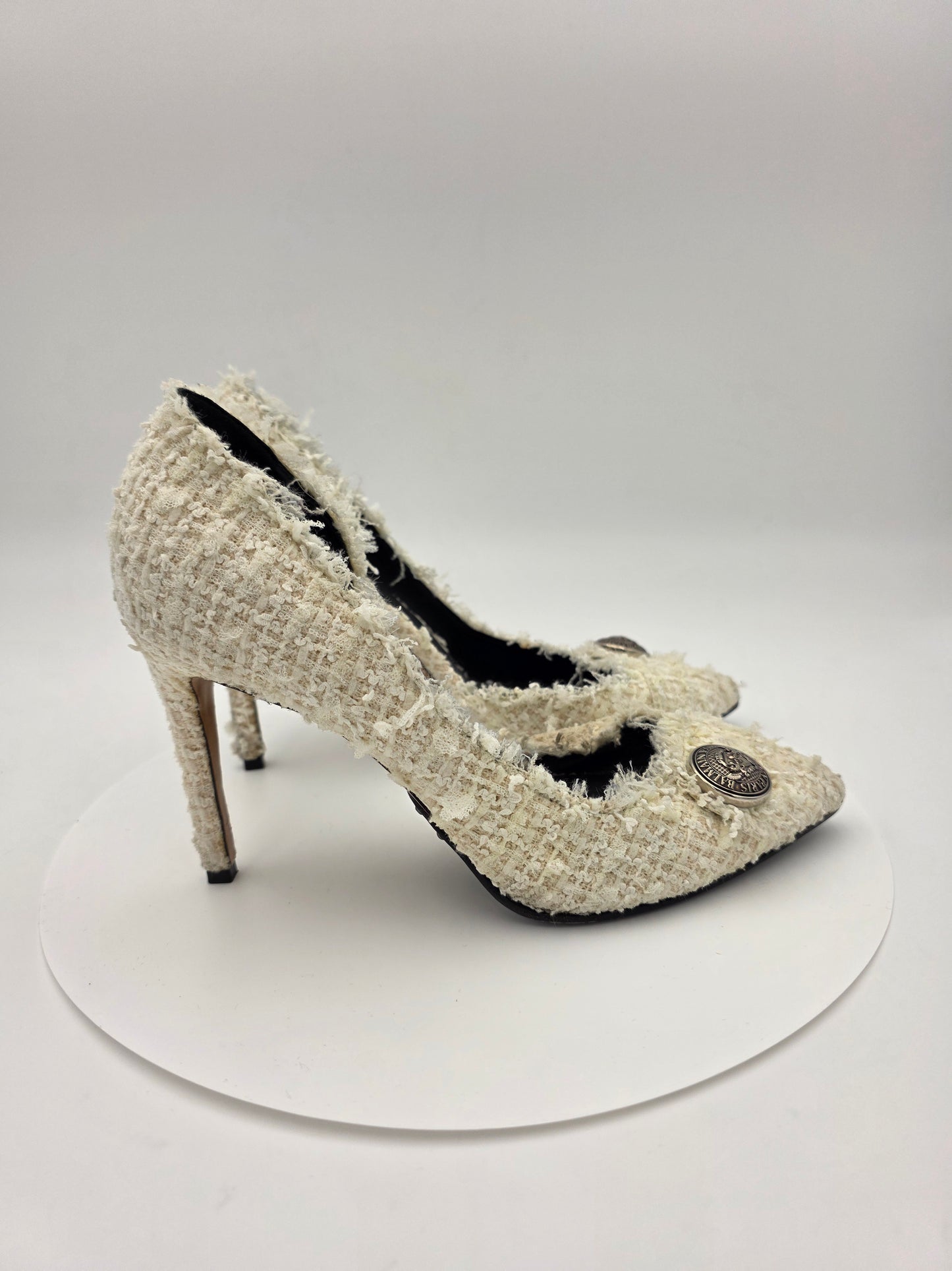 Balmain Julie Tweed D'Orsay Pumps in White