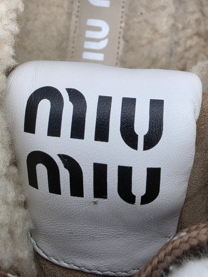 Miu Miu Suede and Shearling Platform Sneakers in Desert Beige