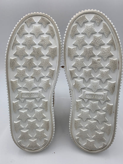 Miu Miu Suede and Shearling Platform Sneakers in Desert Beige